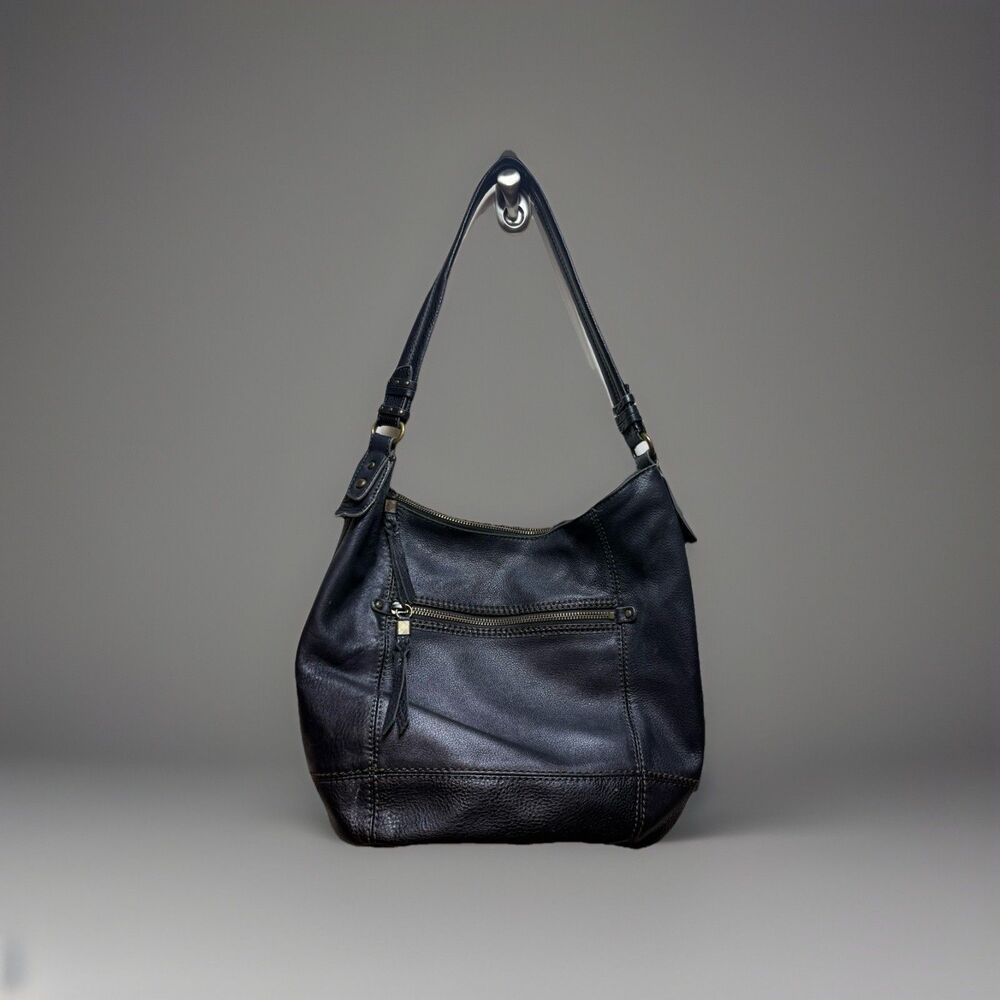 The Sak Sequoia Black Pebbled Leather Boho Shoulder Bag Purse Slouch Y2K